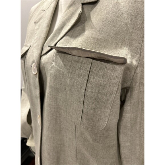 Vintage Liz Claiborne Linen Button Down Shirt Size 14 Long Sleeve Beige/grey - Picture 2 of 7